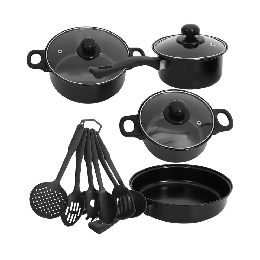 🔥 LIQUIDACIÓN DE STOCK: Juego De Ollas Universal 13 Piezas Antiadherente Color Negro 🍲🍚