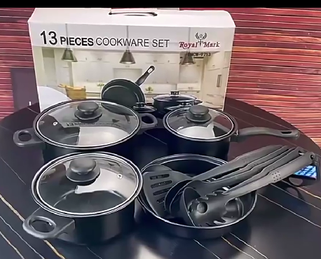 🔥 LIQUIDACIÓN DE STOCK: Juego De Ollas Universal 13 Piezas Antiadherente Color Negro 🍲🍚