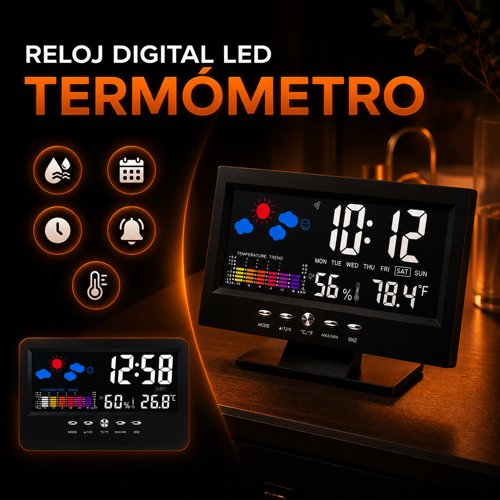 🏠✨ El Gadget Más Útil para Tu Mesa de Noche — Reloj Digital 4 en 1 en PROMO 🔥