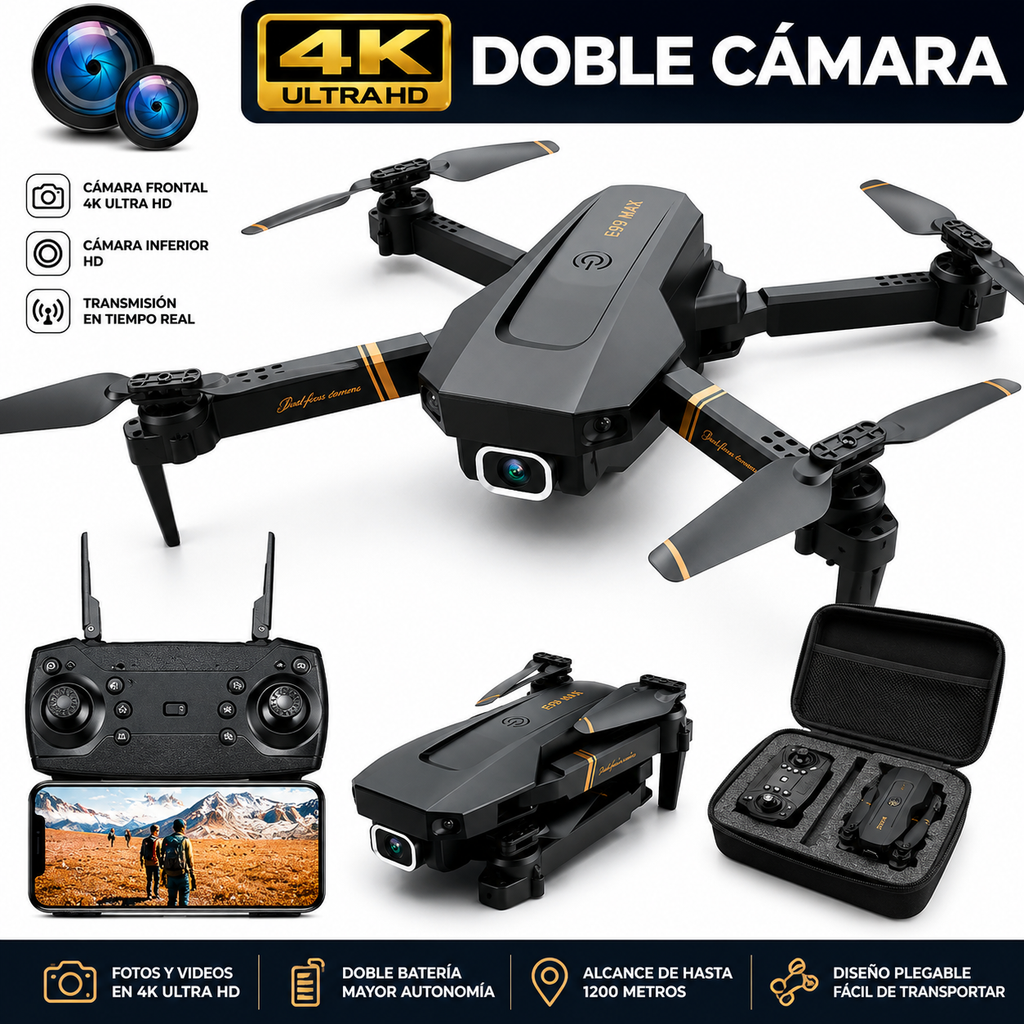 🚁 [PROMOCIÓN LIMITADA] – E88 Pro Max Sky Vision 4K™ con 2 BATERÍAS + CONTROL INTELIGENTE POR CELULAR 📸