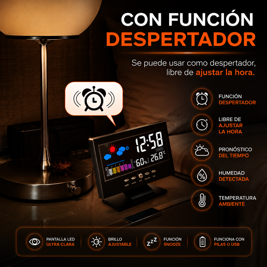 🏠✨ El Gadget Más Útil para Tu Mesa de Noche — Reloj Digital 4 en 1 en PROMO 🔥