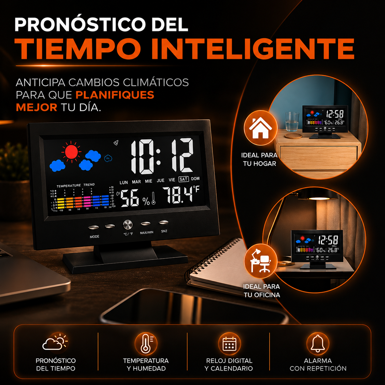 🏠✨ El Gadget Más Útil para Tu Mesa de Noche — Reloj Digital 4 en 1 en PROMO 🔥