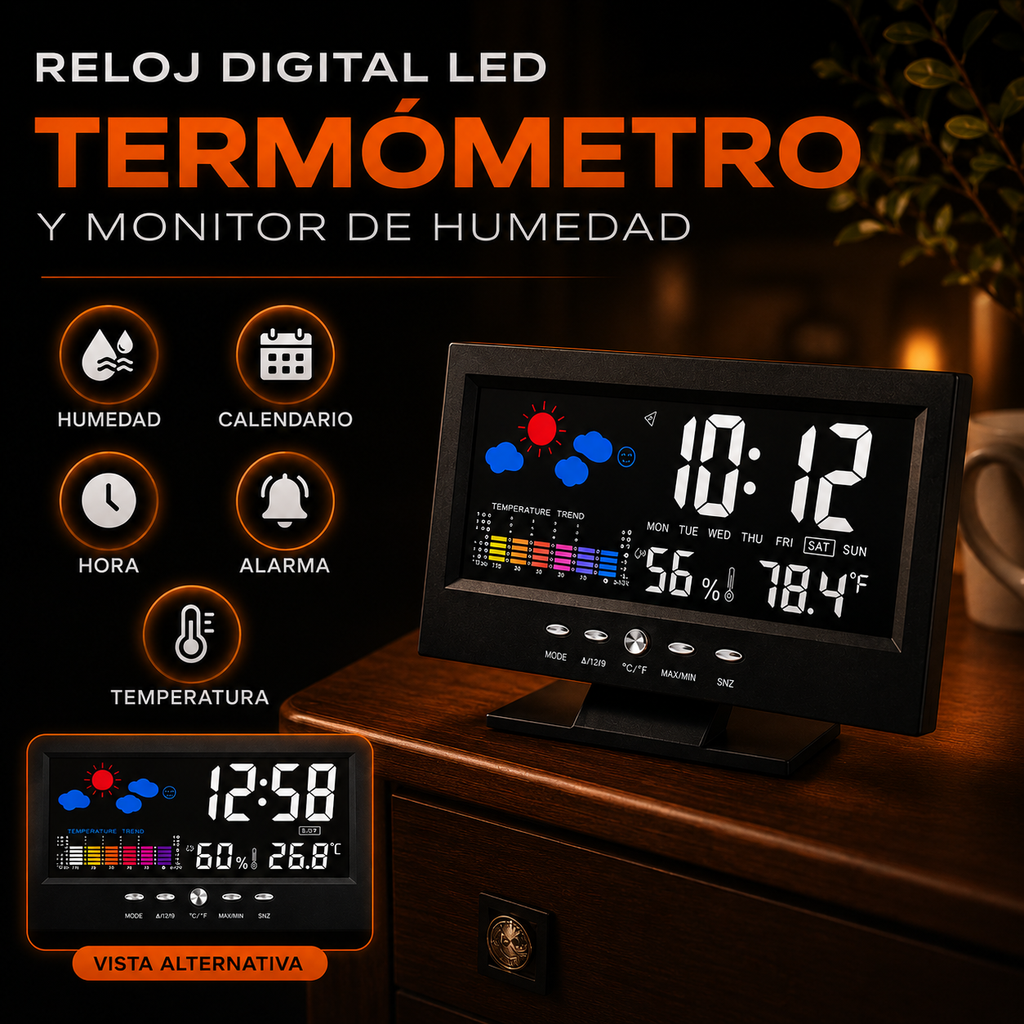🏠✨ El Gadget Más Útil para Tu Mesa de Noche — Reloj Digital 4 en 1 en PROMO 🔥