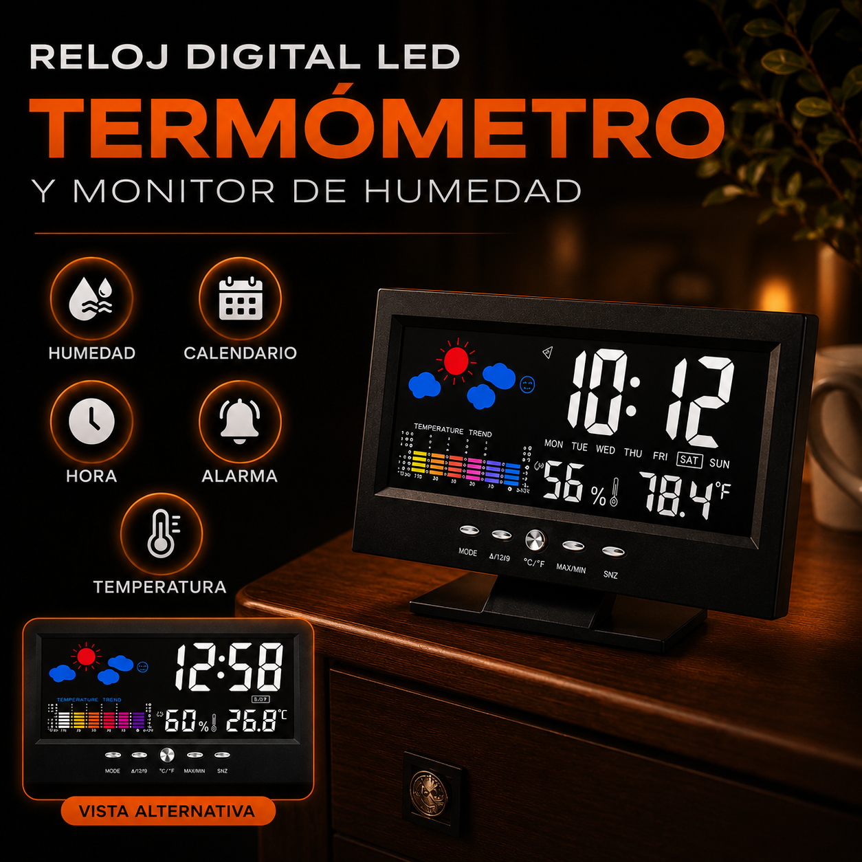 🏠✨ El Gadget Más Útil para Tu Mesa de Noche — Reloj Digital 4 en 1 en PROMO 🔥