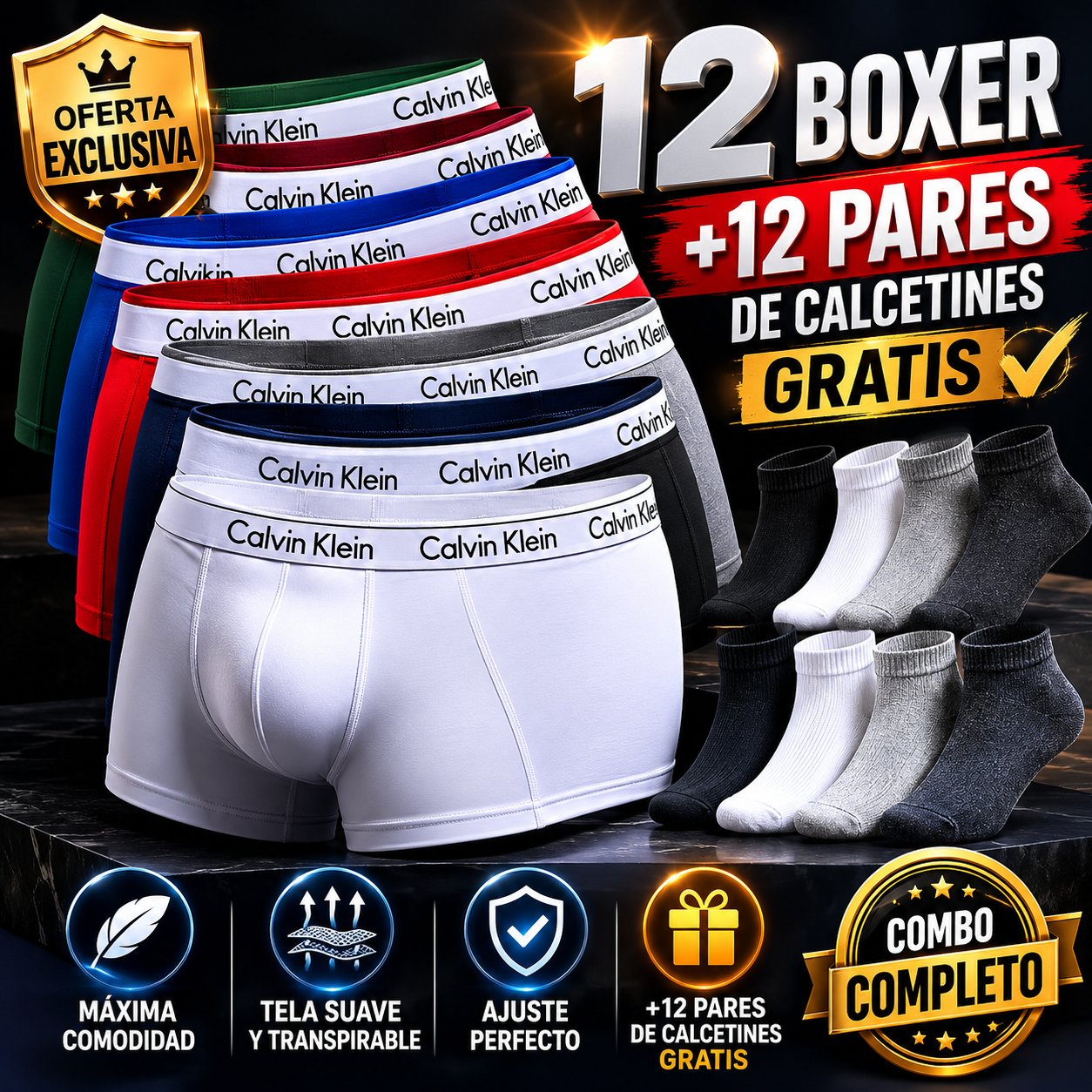 🩲 BÓXER Calvin Klain X12 💥 ¡PAGA 6 Y RECIBE 12 BÓXERS + 12 CALCETINES GRATIS! 💥